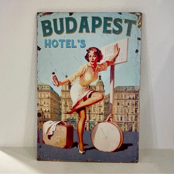 Budapest Hotel’s Retro Travel Poster Sign Art From Hungary Women With Suitcases. - Picture 5 of 6